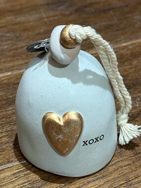 Ceramic bell - 3” - Demdaco - Love - XOXO - gray gold - gently used. Light scuff